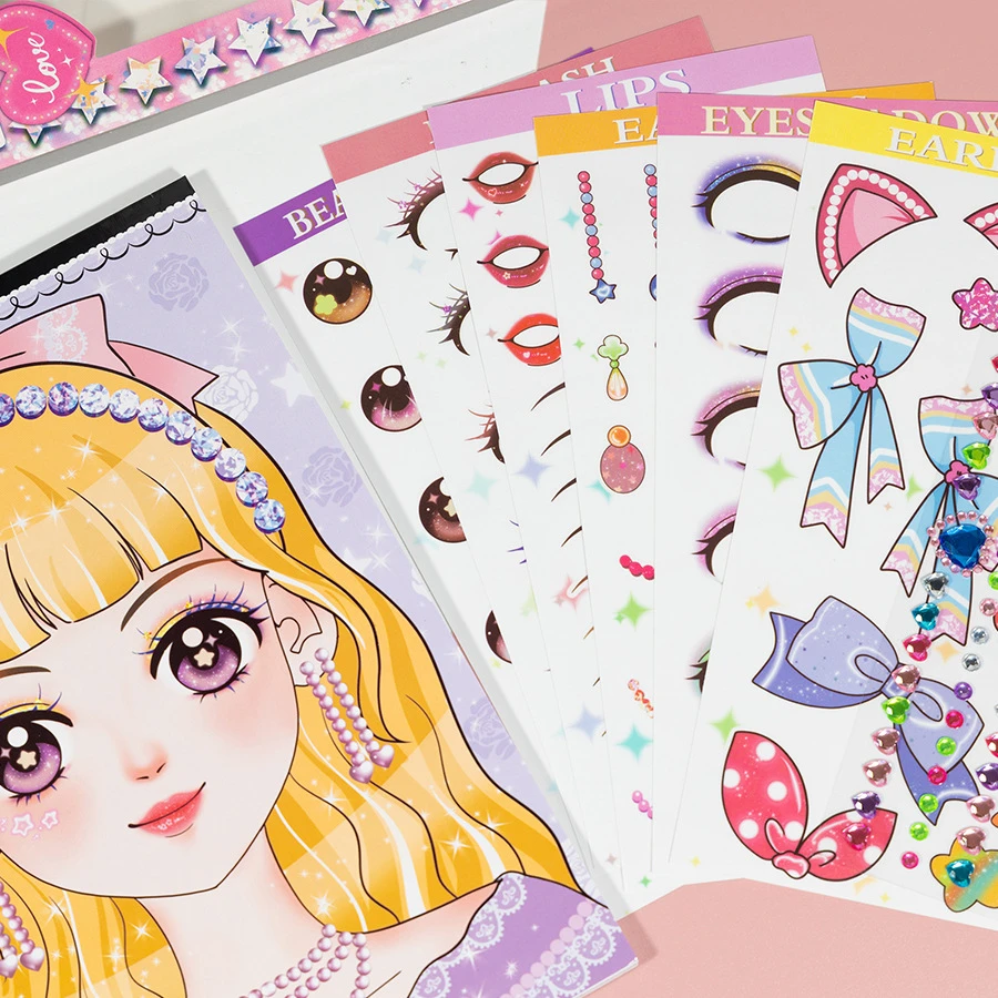 1PCS Style Random Makeup Painting Book Girl\'s Birthday Gift Fun Handmade DIY Princess Makeup Box Dressing Set Creative Sticker