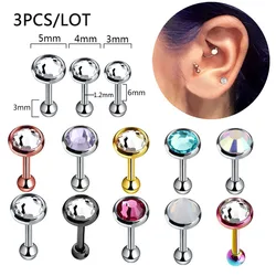 3PCS/lot Stainless Steel Crystal Ear Cartilage Piercing Earring Set 16G Zircon Labret Lip Piercing Lot Tragus Piercing Ear Studs