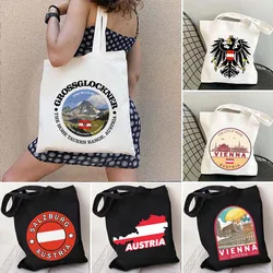 Vintage Austria mappa bandiera emblema stemma austriaco Vienna Skyline spalla tela Totes Bag Harajuku Shopping borse in cotone