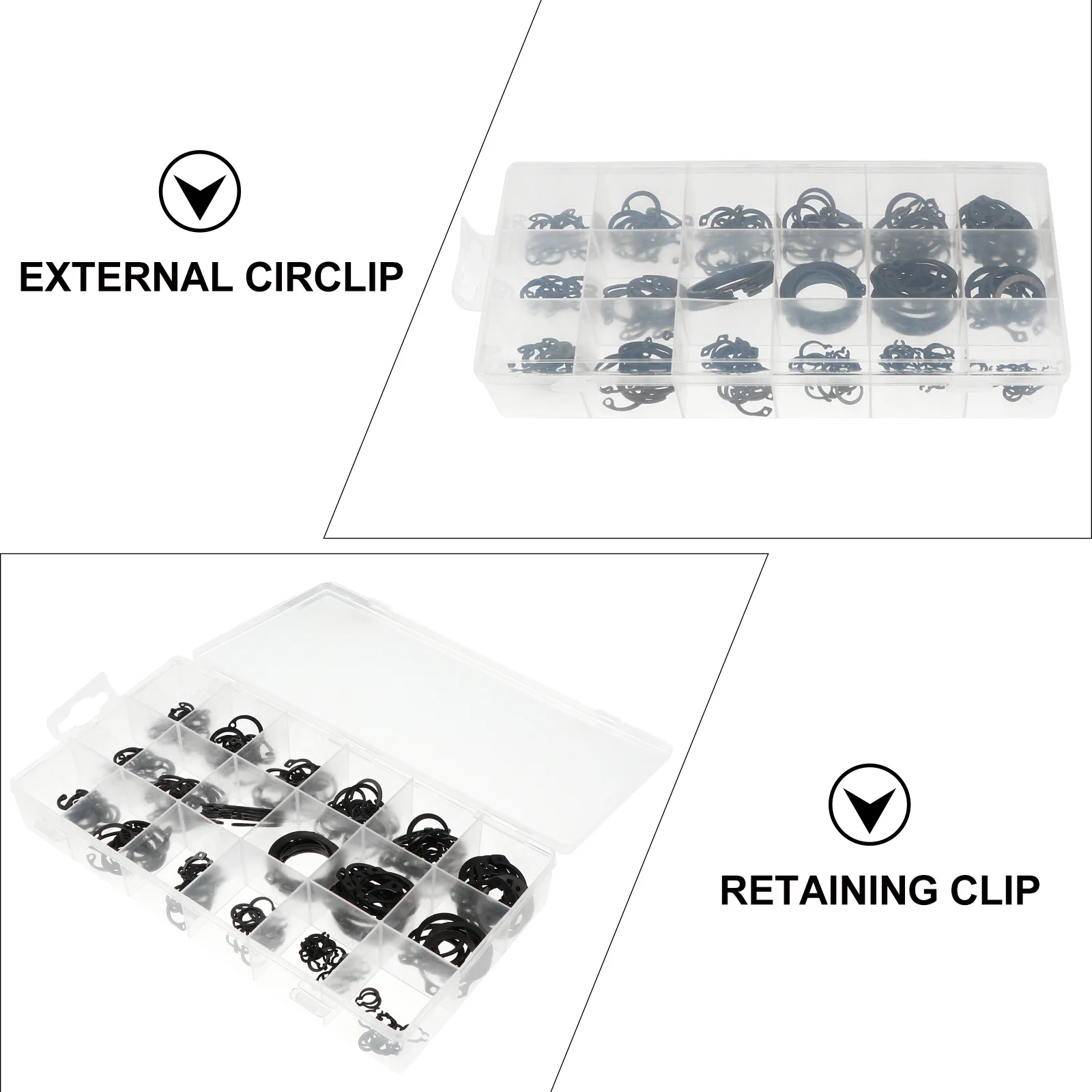 

225pcs External Retaining Ring Kit Steel Snap Rings For Shaft Repair Use In Bearings Gears Pulleys Machinery Circlip Assortment