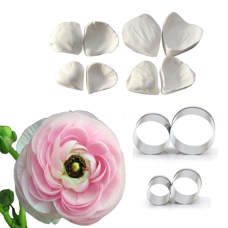 12pcs Buttercup Double Veiner Side Silicone Mold & Flower Cutter Set Cake Decorating Fondant Petal Clay Mold Sugarcraft M2865