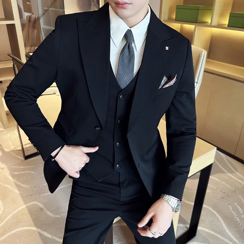 (Jackets+Vest+Pants) 3 Pieces Elegant Suits Brand Slim Fit Single Button Party Formal Business Dress Suits Terno Wedding Tuxedo