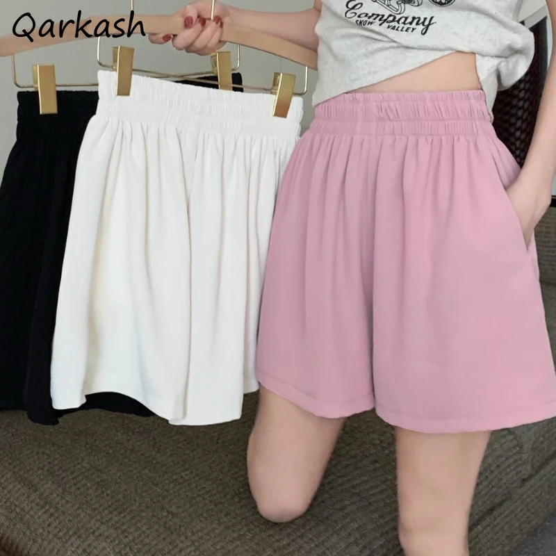 

High Waisted Shorts Women Baggy Vintage Casual Solid Summer Streetwear Fitness Girlish Thin Daily All-match Minority Temper Chic