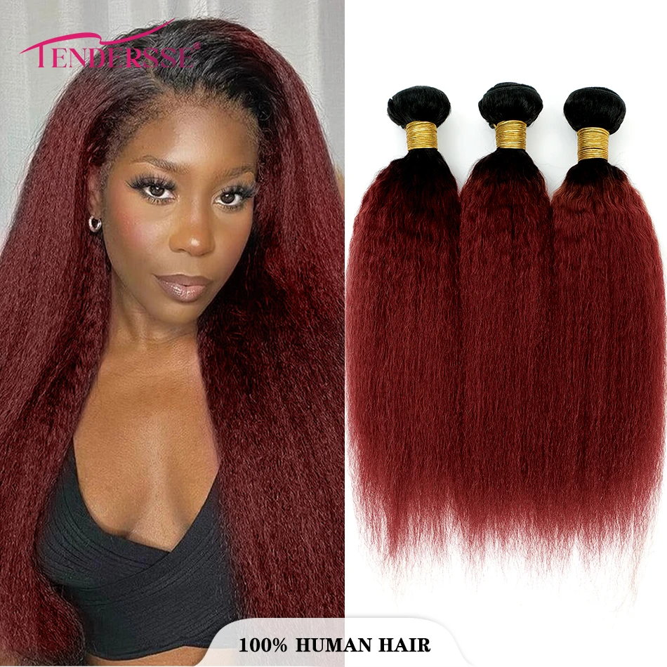 Tendresse 10A Kinky Straight Hair 3 Bundles Yaki Straight Human Hair Extensions Human Hair Indian Remy Hair Wave for Black women