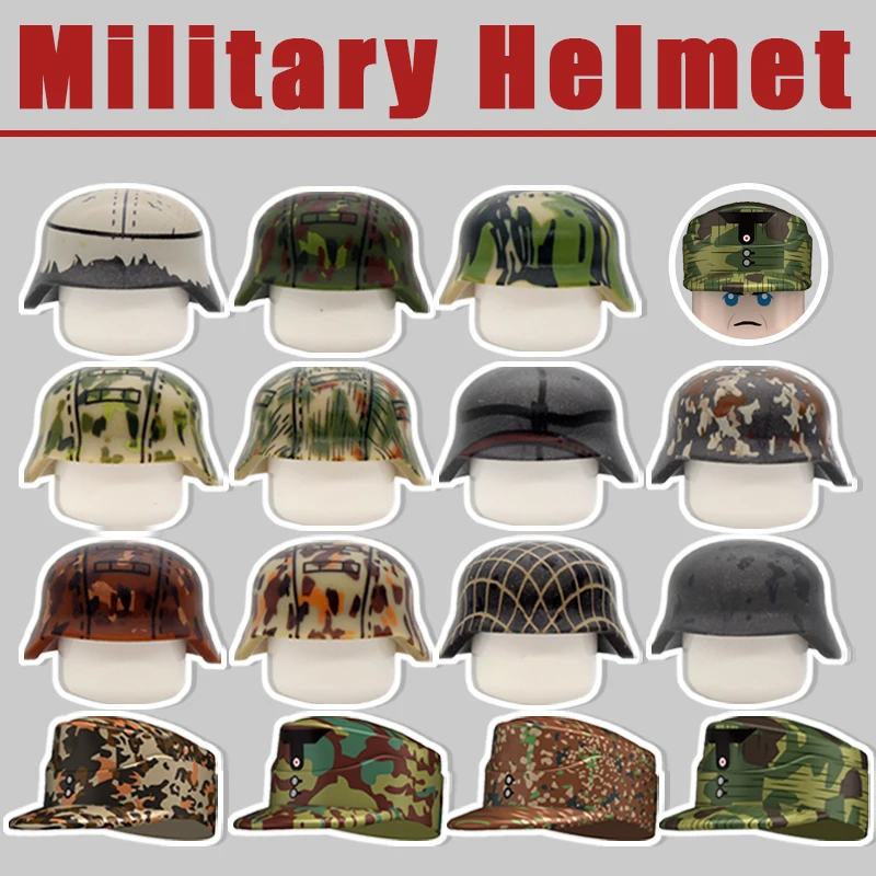 10pcs WW2 MOC Soldier Trooper Helmet Hat City Police SWAT Hat Cap Building Block Military Soldier Figures Army Accessories Toys