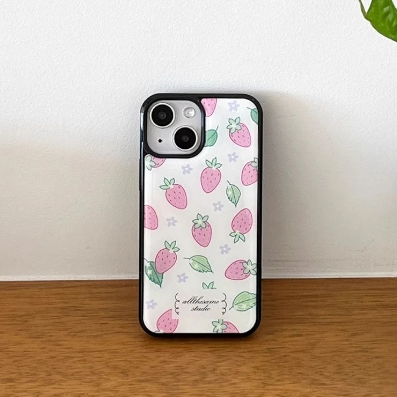 

Корейский ins милая девушка свежий клубничный чехол для телефона IPhone 16, 15, 14, 11, 12, 13 Pro Max, чехол для мобильного телефона IPhone XR XS MAX