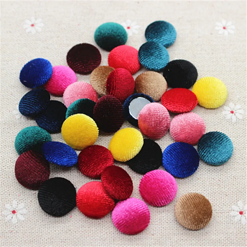 50pcs 15mm Velvet Fabric Covered Round Button Flatback Cabochon Decoration Buttons Handmade Scrapbooking DIY Accessories