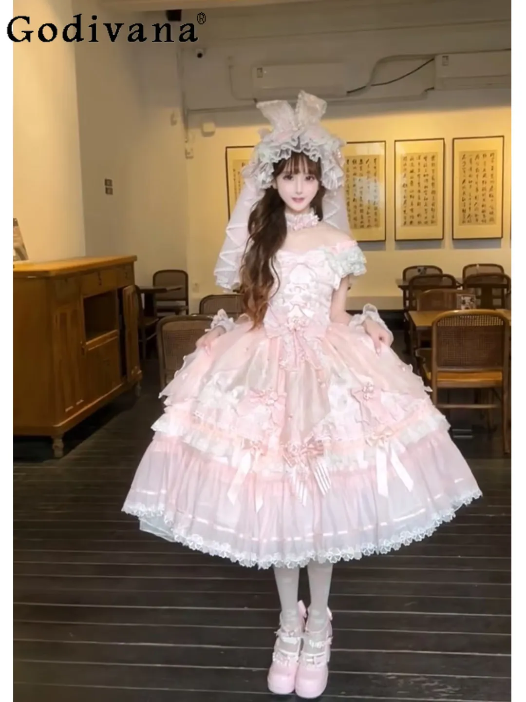 

2026 New Sweet Princess Style Lolita Dress Birthday Bar Mitzvah Pink Evening Dress Sweet Girl Bow Pure Desire Style Dresses
