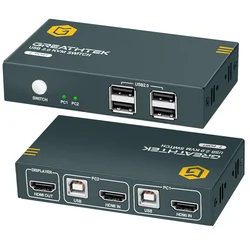 4K@30Hz  2 Port HDMI KVM Switch 2 Port with Cables Rack Mount  Support  EDID for Windows Linux Mac Debian Ubuntu USB2.0