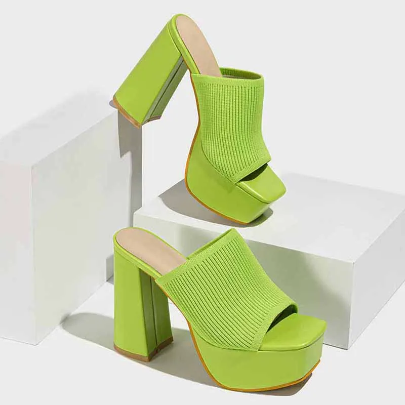 Лето 202, вязаная пряжа, плиссированная платформа, римские сандалии на толстой подошве с открытым носком, женские сандалии без шнуровки на тонком высоком каблуке, вечерние туфли