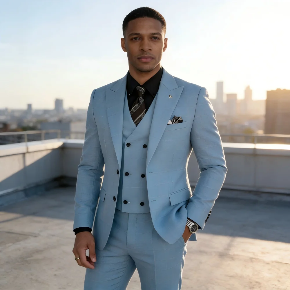 

Slim-fit Three-Piece Suit Korean Style Two-Button Formal Wedding Tuxedo Business Suit Beautiful Groomsmen Best Man Suit
