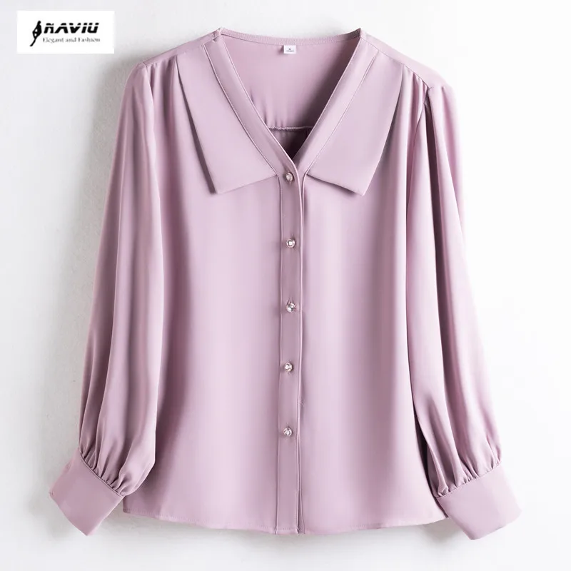 

NAVIU Elegant Fashion Square Collar OL Tops 2024 Spring Long Sleeve Chiffon Shirt Single Breasted Women Blouses Light Purple