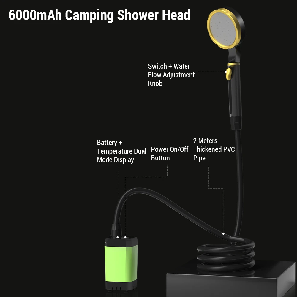 Outdoor Camping Shower Pump 6000mAh/7800mAh/9000mAh Portable Rechargeable Electric Shower Pump with Intelligent Digital Display