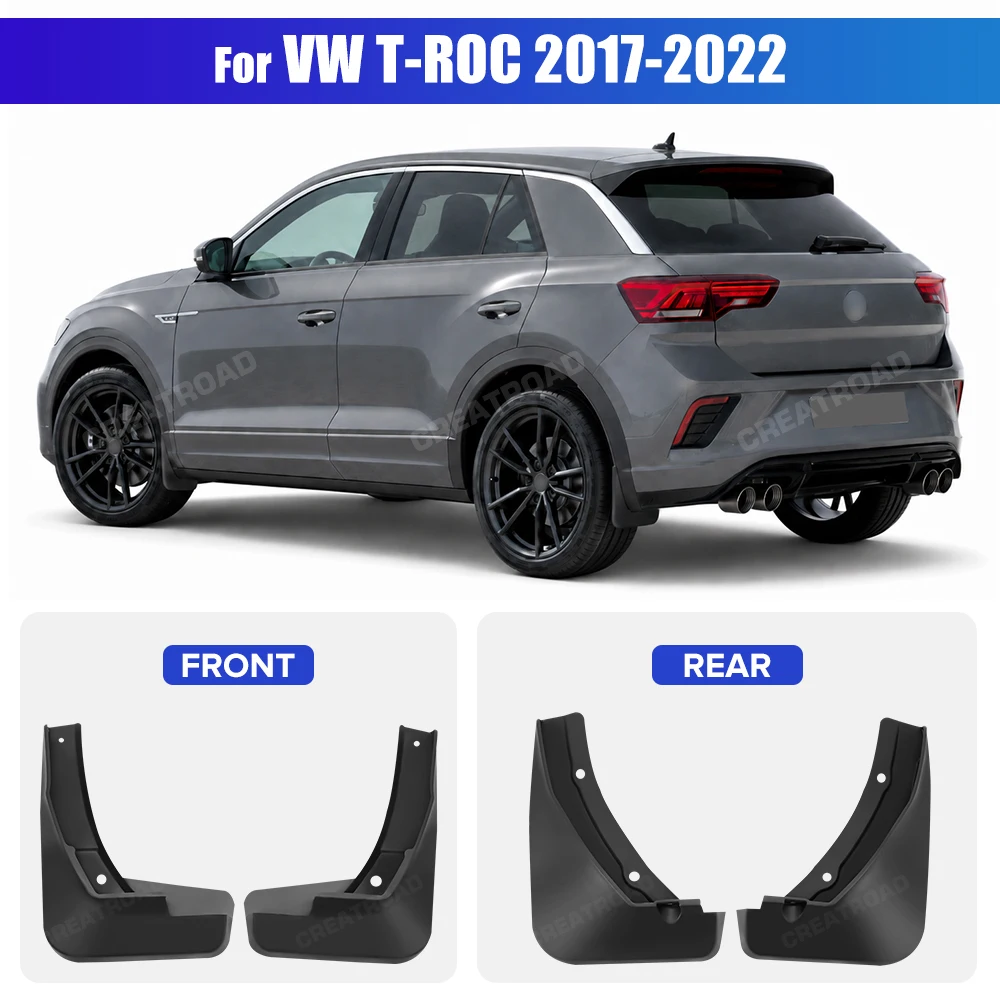 Schmutzfänger Spritzlappen 4 Stück vorne hinten für Volkswagen VW T-ROC 2017 2018 2019 2020 2021 2022 Ohne Bohren Passgenau Spritzschutz Kotflügel Autozubehör – Detail 3