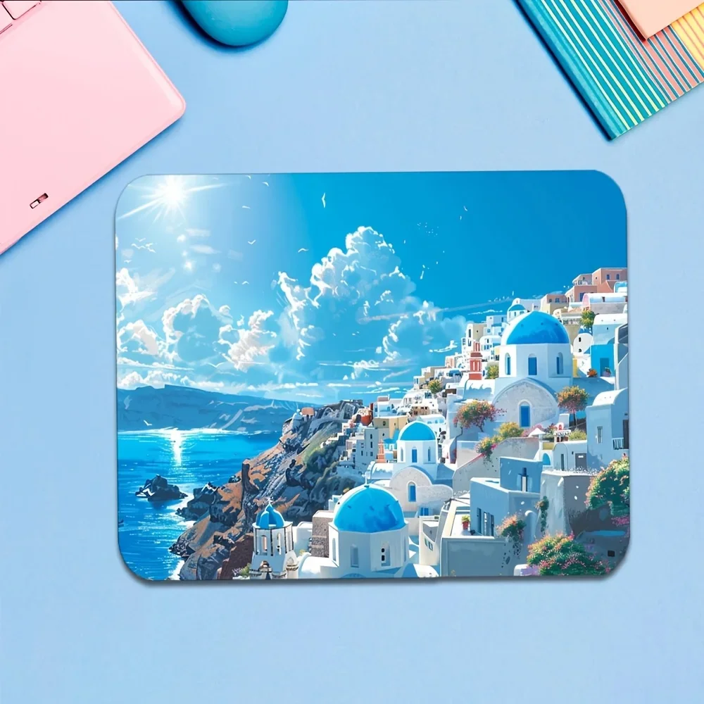 CIFBUY Greek Architecture Landscape GamingMouse Pad Small 18x22cm HD Print Non Slip Rubber Base Art Aesthetic for Office Home PC
