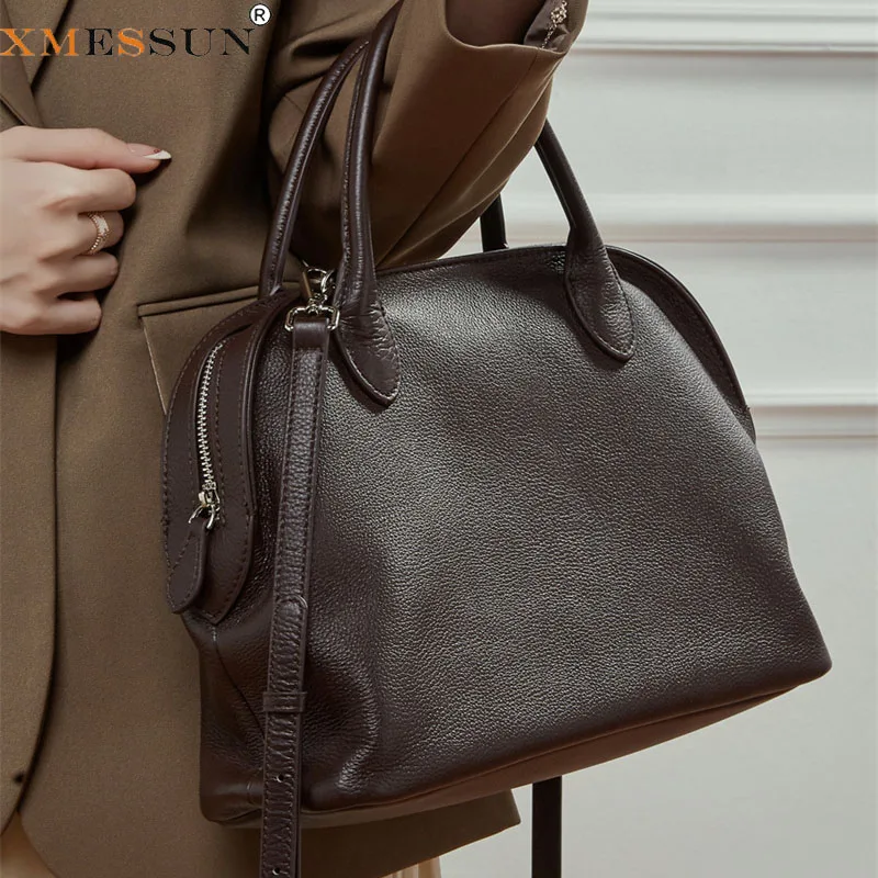 Genuine Leather Women's Bag Original First Layer Cowhide Women's Hand Shoulder Simple Tote Bag Occupation