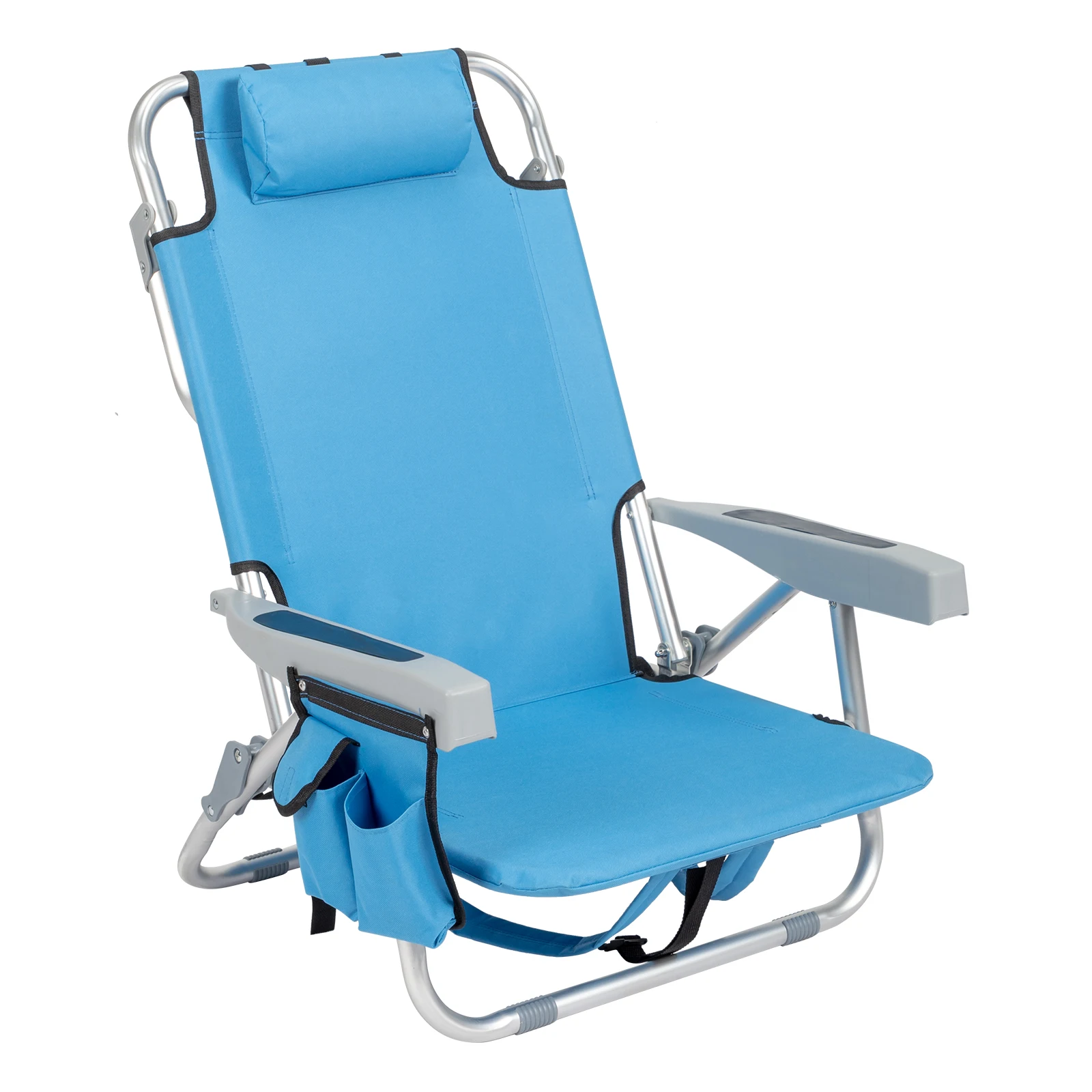 

63*65*82cm Short Oxford Cloth Silver White Aluminum Tube Bearing 100kg Beach Chair Blue