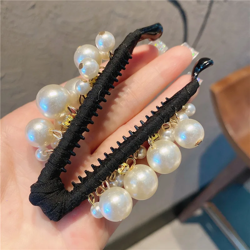 Korean temperament pearl banana clip vertical clip ponytail hair clip banana clip small and large optional