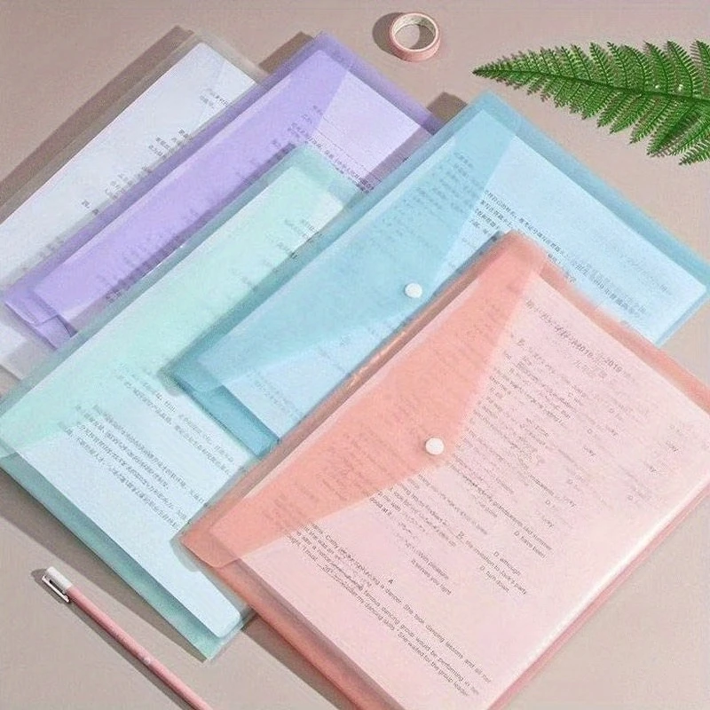 6/12-piece set of A4 transparent snap file folders, modern transparent file organizer, in macaron color series