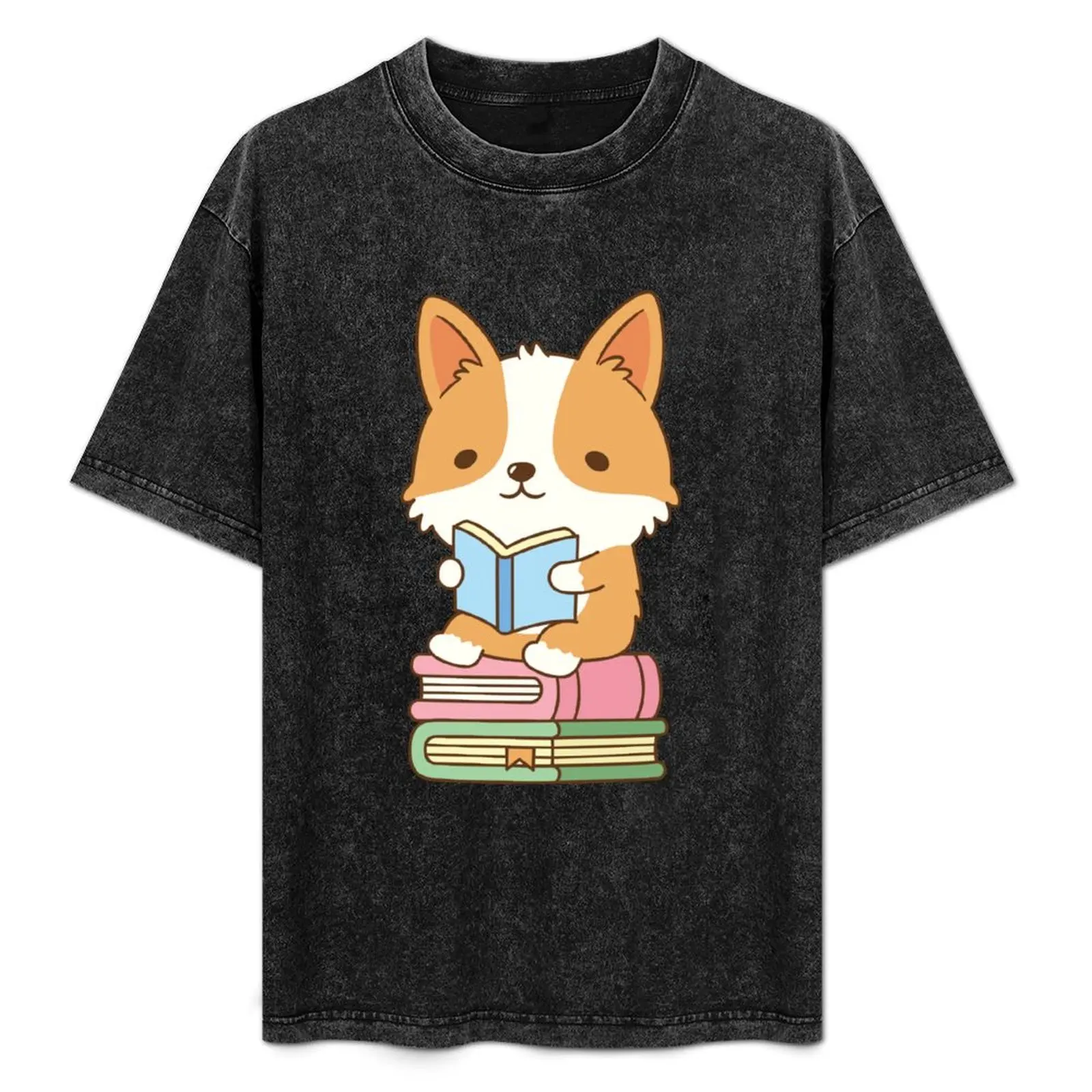 

Cute Corgi Loves To Read Books T-Shirt oversize t-shirts man plain anime stuff mens graphic t-shirts hip hop