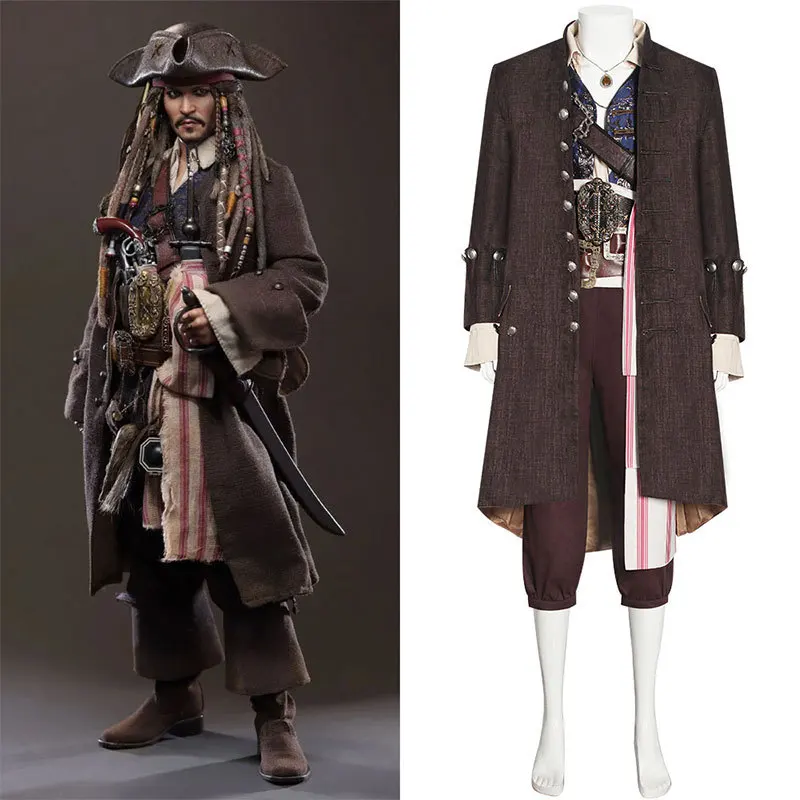 

Pirate Captain Jack Cosplay Sparrow Costume Disguise for Clothing Medieval Pirate Roleplay Outfits Halloween Carnival Suit