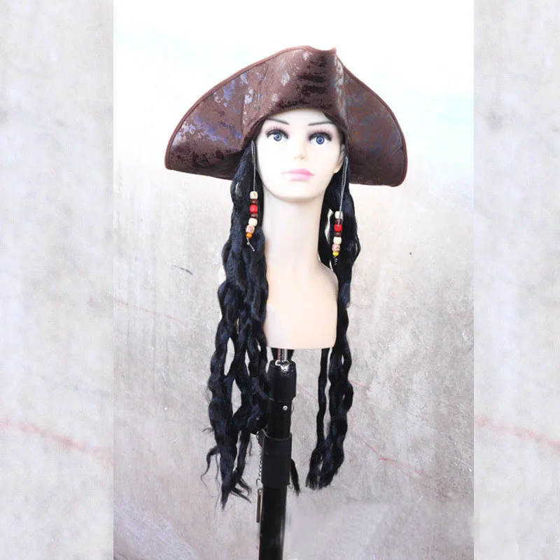 Adult Pirate Captain Jack Braids Wig Hat Halloween Pirate Cap for Men Cosplay Performance Costume Accessories