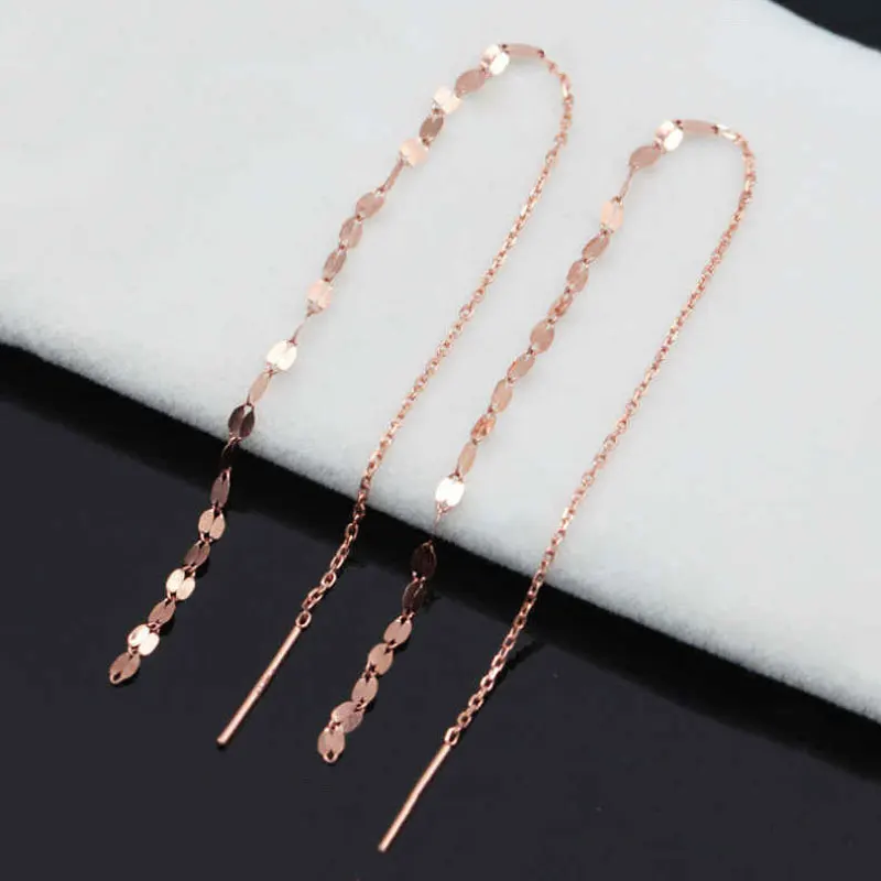 

585 purple gold earrings for women plated 14K rose gold elegant long kiss chain Ear line new simple party engagement jewelry