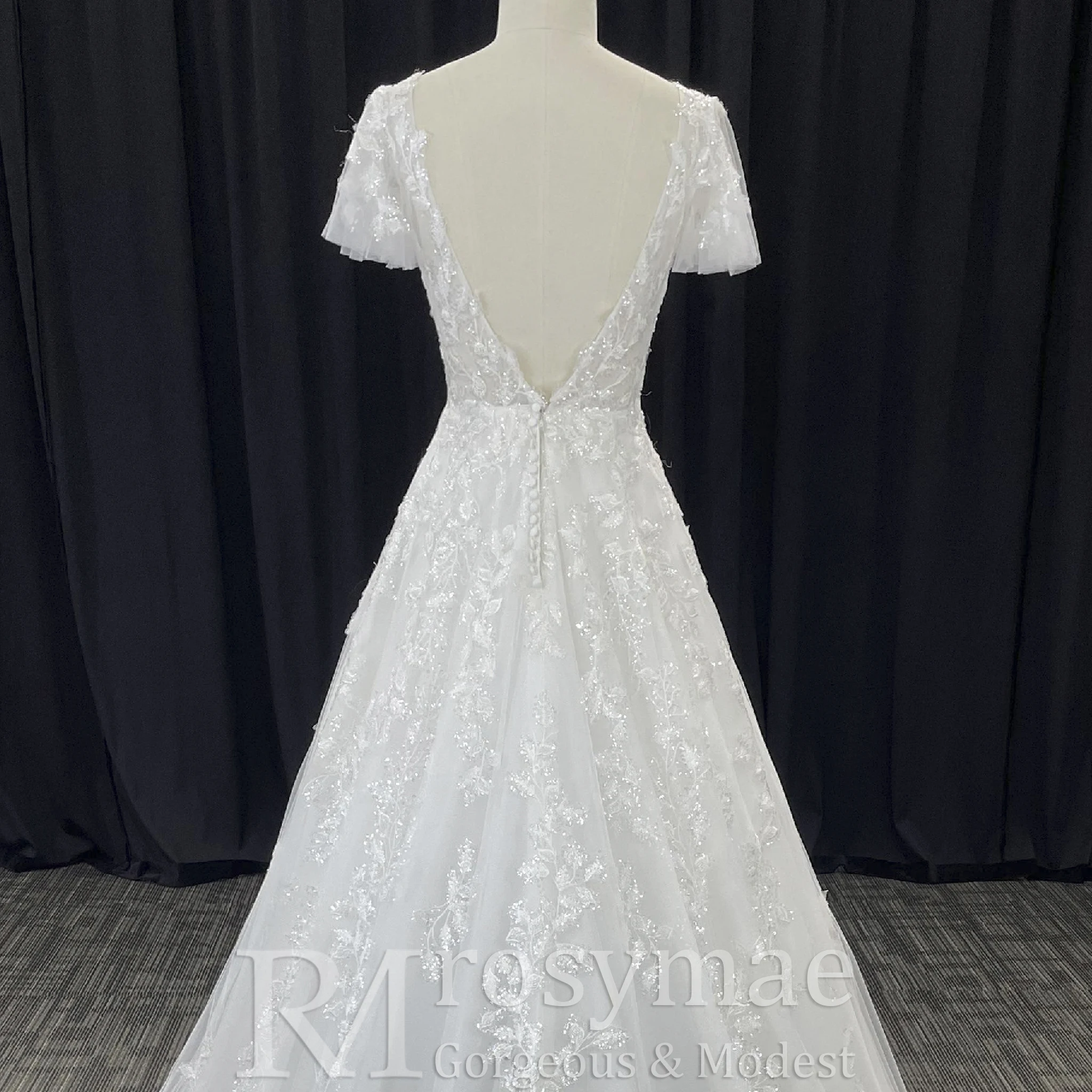 Rosymae A-lijn Bruidsjurk Kant Korte Mouw Diepe V-hals Trouwjurk Elegant Silhouet voor Bruiden robe de mariées