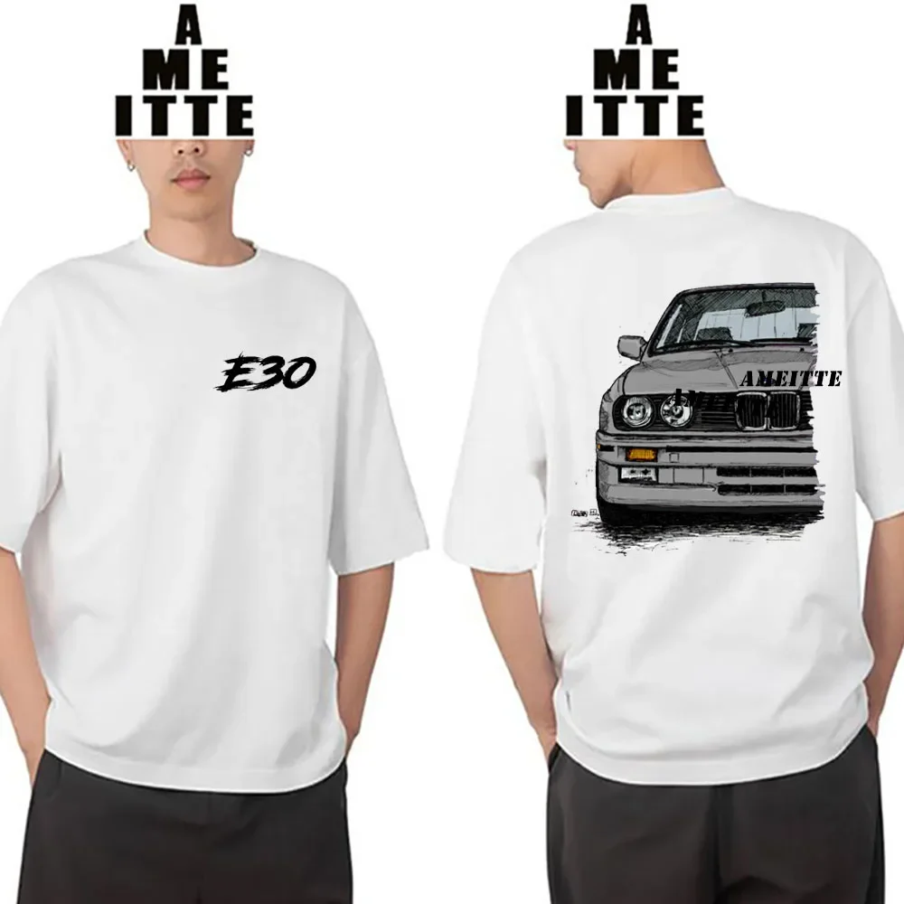 Drive The Classic Sport E30 M3 Turbo Car Design T-Shirt Men Short Sleeve Old E30 Print TShirt Boy Hip Hop White Tees Retro Tops
