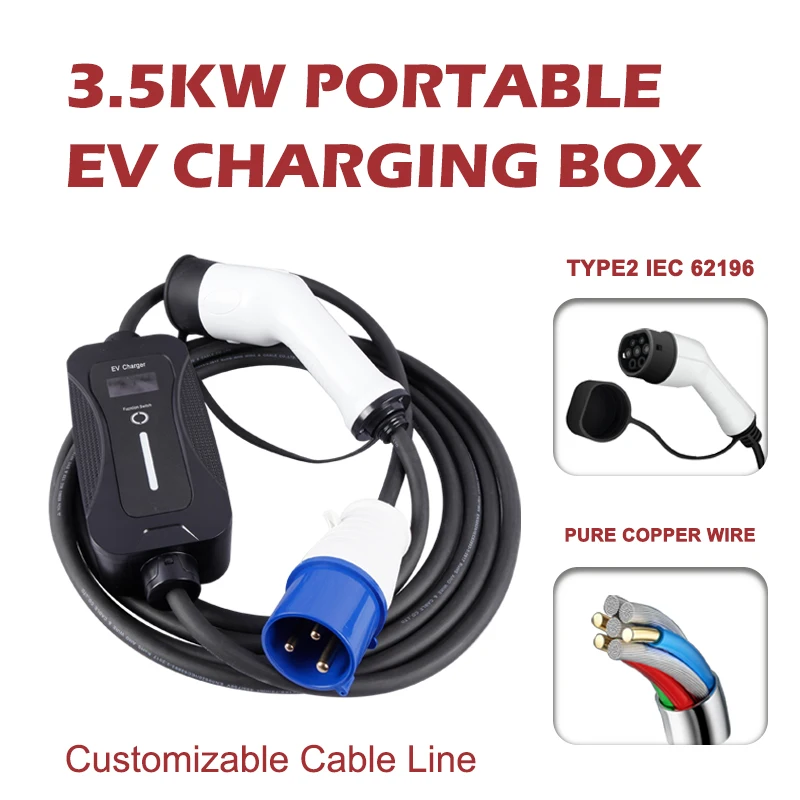 AMPPAL Type1 Evse Portable EV Charger 16A 3.5kw Electric Vehicle Charging Cable with CE Certificate