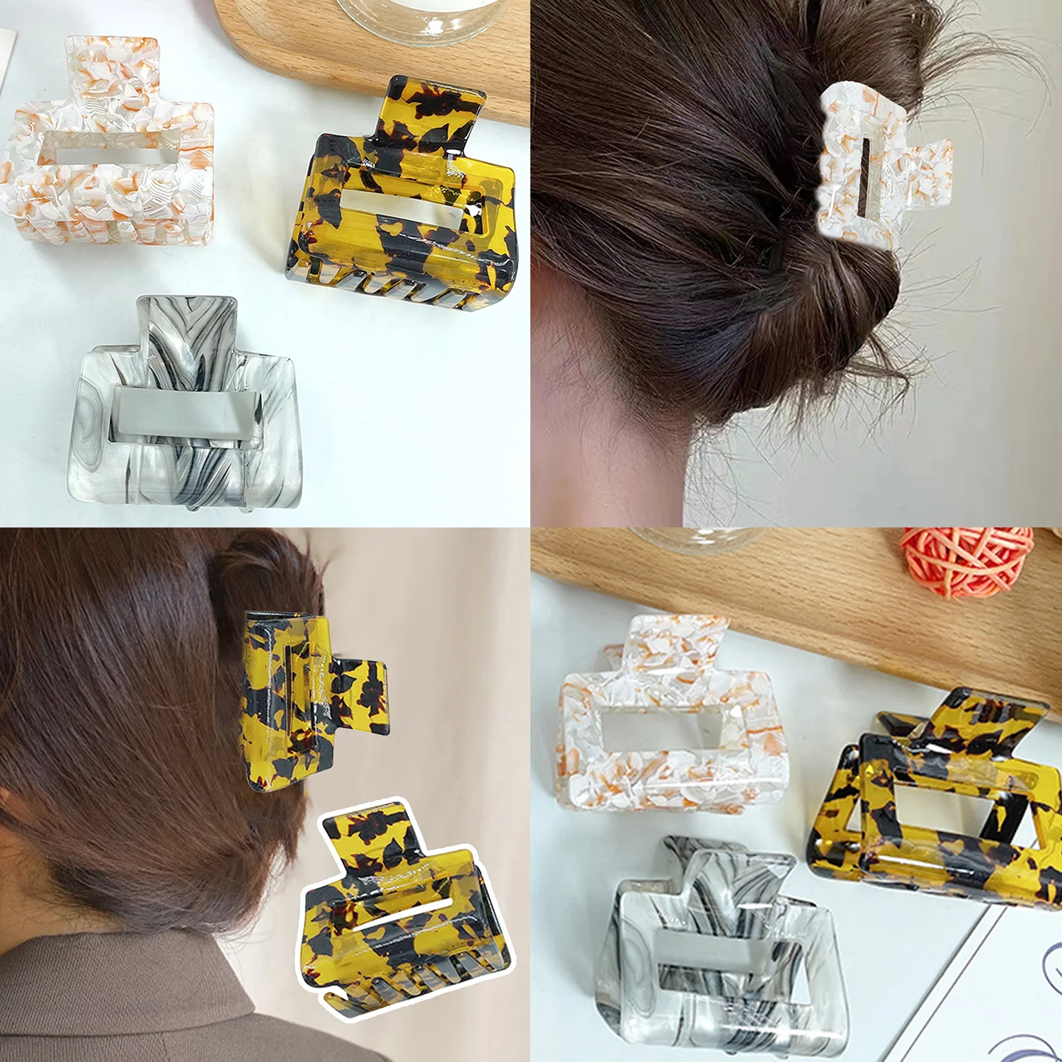 Trendy 5 Cm Square Acetate Claw Hair Clips For Girl Female Hairpins Fashion Leopard Ponytail Holder Hollow Grip Clip Barrettes