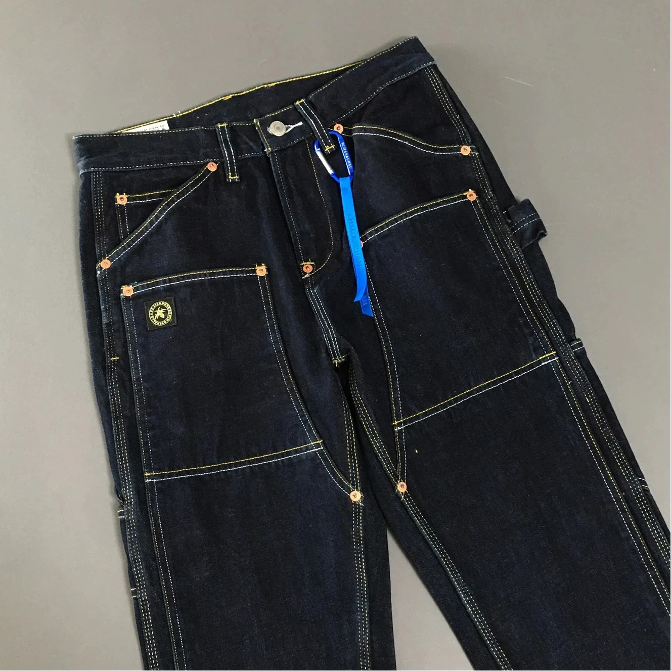 

Мужские тяжелые джинсы из необработанного денима, 2025 А/В, 100% хлопок, синие, свободные, прямые, жесткие, неэластичные, модные брюки-карго High-Street