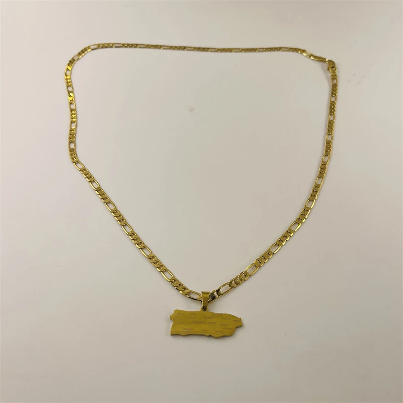 Duo Li Ge Map Commemorative Pendant Necklace Gold Luo Chain Bar Ethnic Style Men and Women Versatile Clavicle Necklace