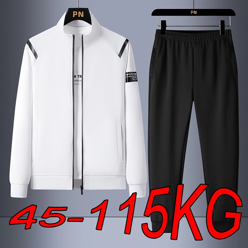 Sports Suit Men's Large Size L-7XL Autumn Casual Loose Long-sleeved Cardigan Sweater High-waisted Trousers Trend Two-piece Suit