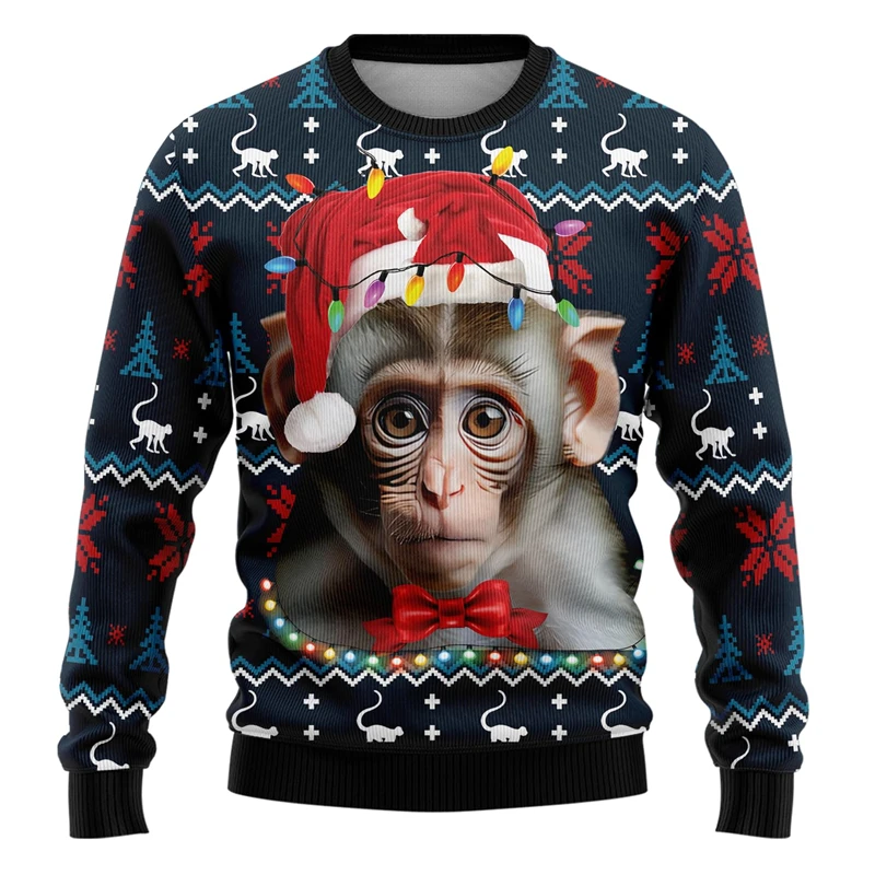 Hip Hop Monkey Ugly Christmas Sweater For Men Clothing Funny Animal Graphic Sweatshirts Hilarious Unisex Pullovers Boy Tracksuit