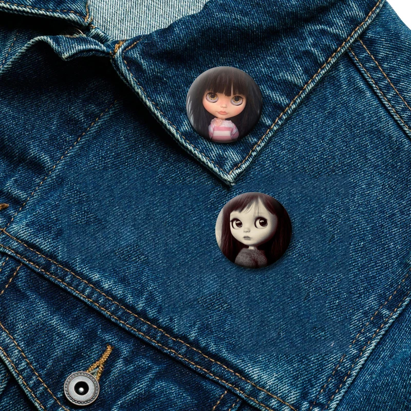 Cute Cartoon BJD Anime Badge Handmade Brooches Music Blythe Doll Gothic Dark Style Pins for Bag Decor Clothes Accessories Gifts