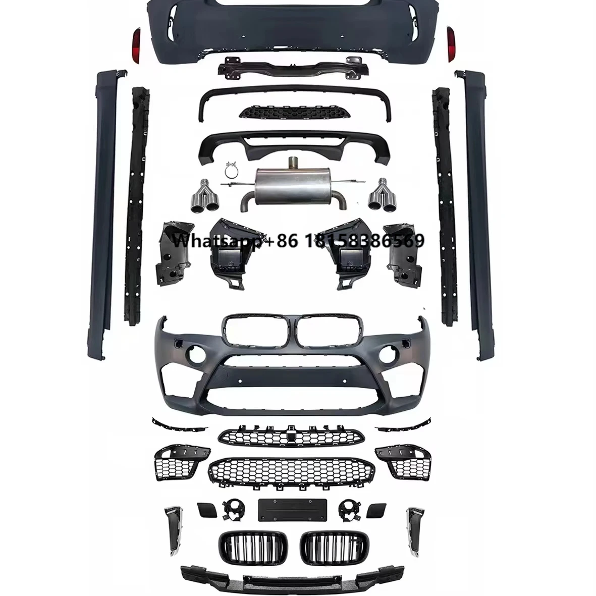 

New X6 F16 Car Bumper Kit Full Set of Front & Rear Bumpers Side Skirt & Muffler in X6M Style