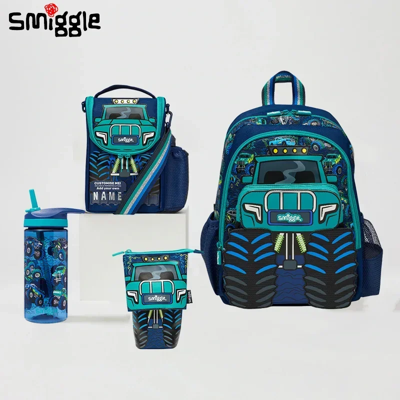 

Genuine Australian Smiggle Schoolbag Cute Blue Truck School Bag Medium Children Backpack Water Cup Retractable Pen Bag Lunch Bag