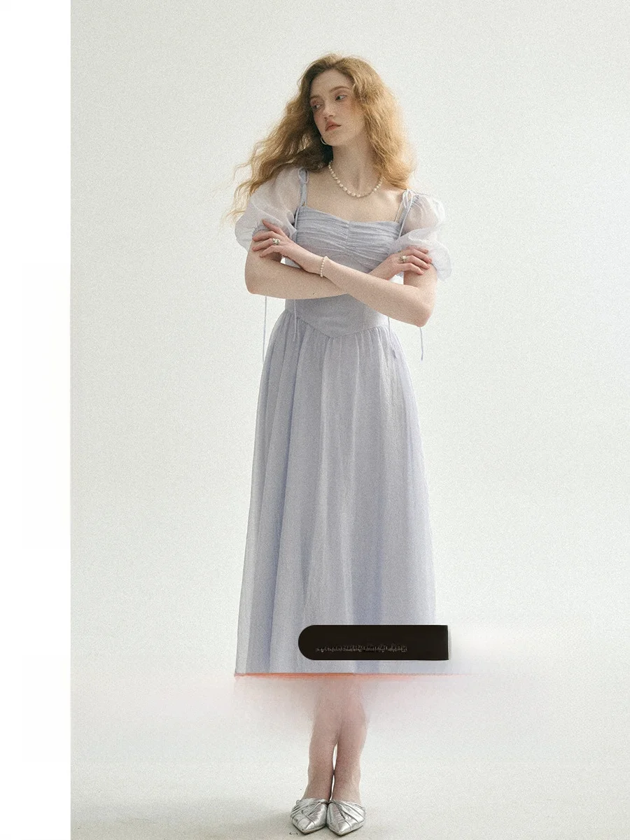 

Blue Princ Sle Long Dr Light Ceremony Женское летнее платье для перерыва на чай Dr Fairy T теробеденное чайное платье с высокой талией и пузырьками...