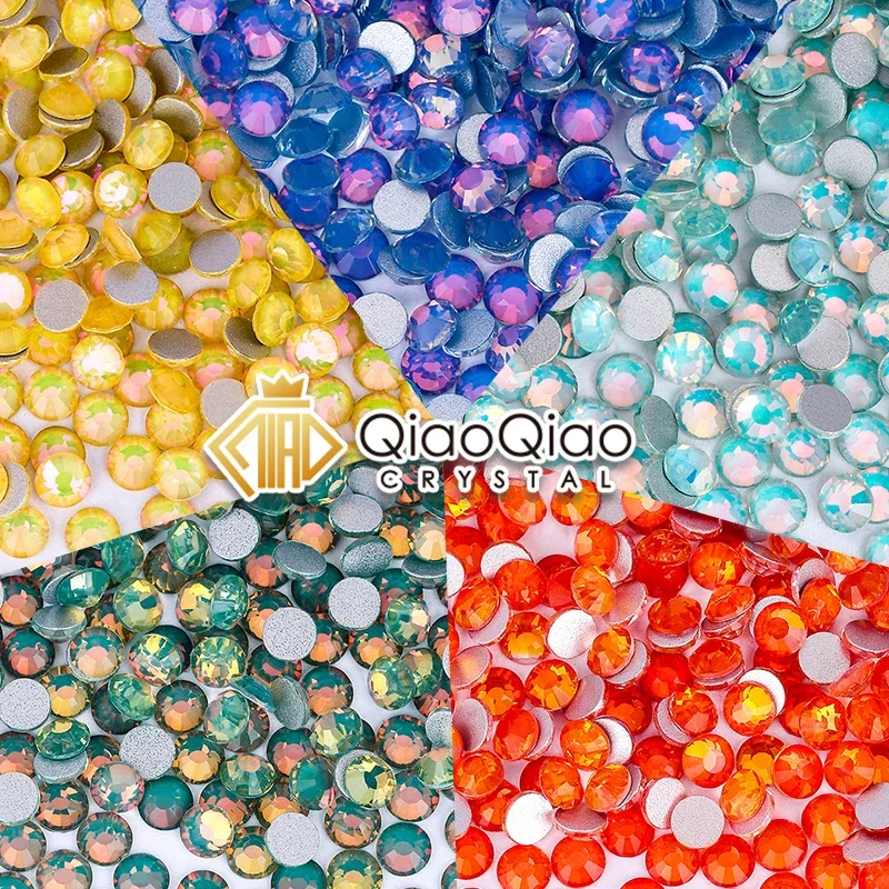 QIAO SS6-SS50 Non Hotfix Rhinestones Glitter Crystal Opal Series Super Glitter Glass Flatback Crystals for DIY Nail Art