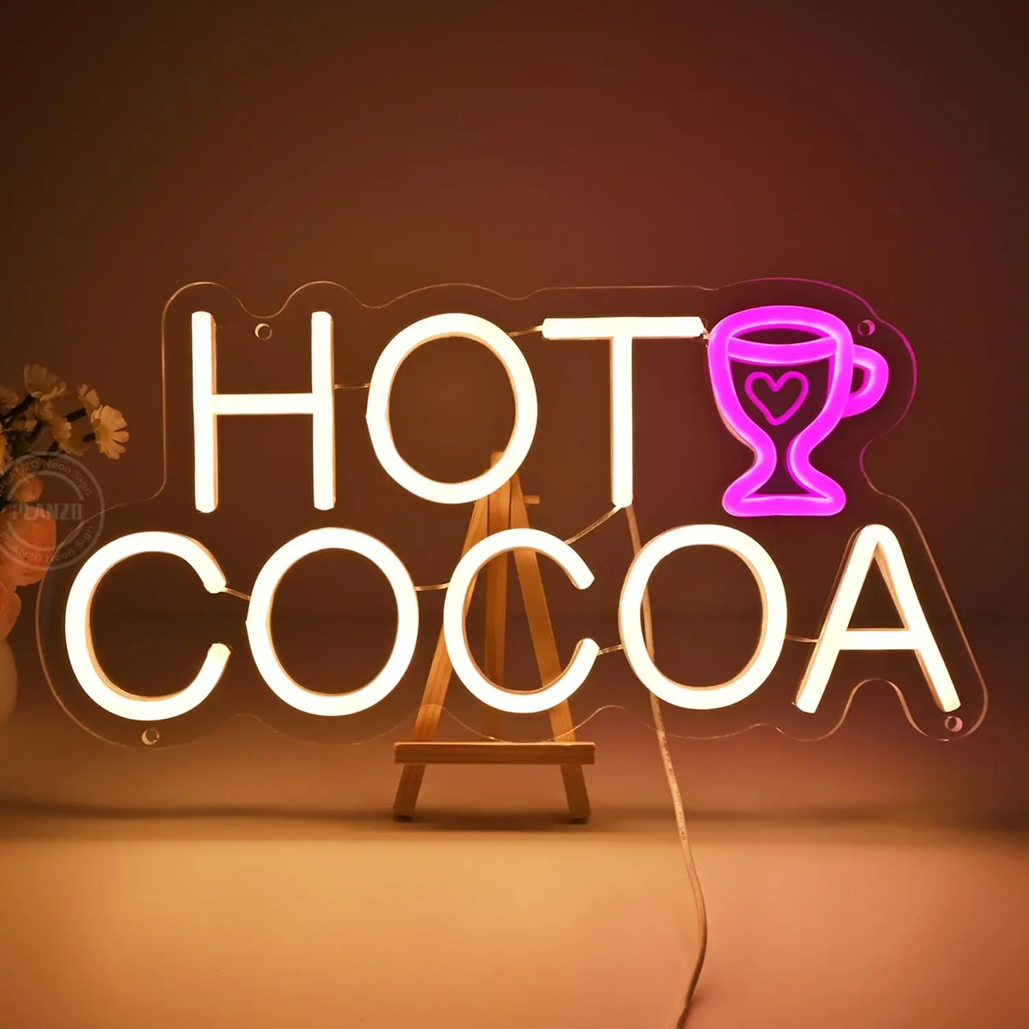 Hot Cocoa Neon Sign, USB Powered LED Neon Light , Home Kitchen Restaurant Coffee Shop Business Wall Decor,Aesthetic Lamp Gift