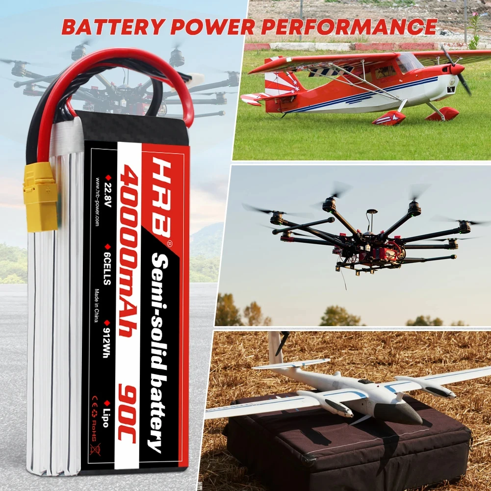 

1PCS HRB 22.8V Semi Solid Lipo battery 6S 40000mah 30000mah 25000mah 22000mah 16000mah XT60 for RC Car Drone Boat