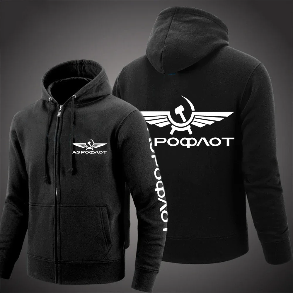 

2024 Aeroflot Aviation Russe Logo Print Spring Autum Men's Solid Color Sweatshirt Zipper Pullover Warm Sport Comfortable Hoodies