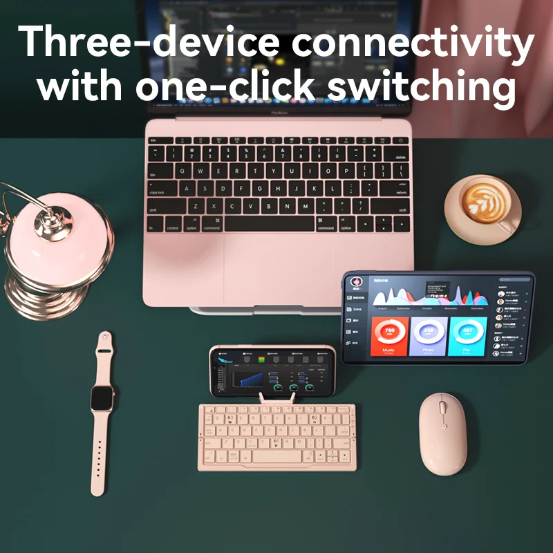 Mini Folding BT Wireless Rechargeable Keyboard with Leather Cover Bracket for Laptop Windows  Ios Tablet
