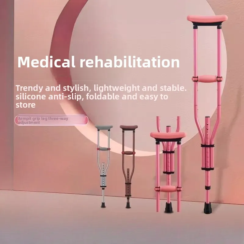 Medical Underarm Crutches, Foldable Lightweight Walking Aid for Fracture Recovery, Adjustable Height, Non-Slip Shock-Absorbing
