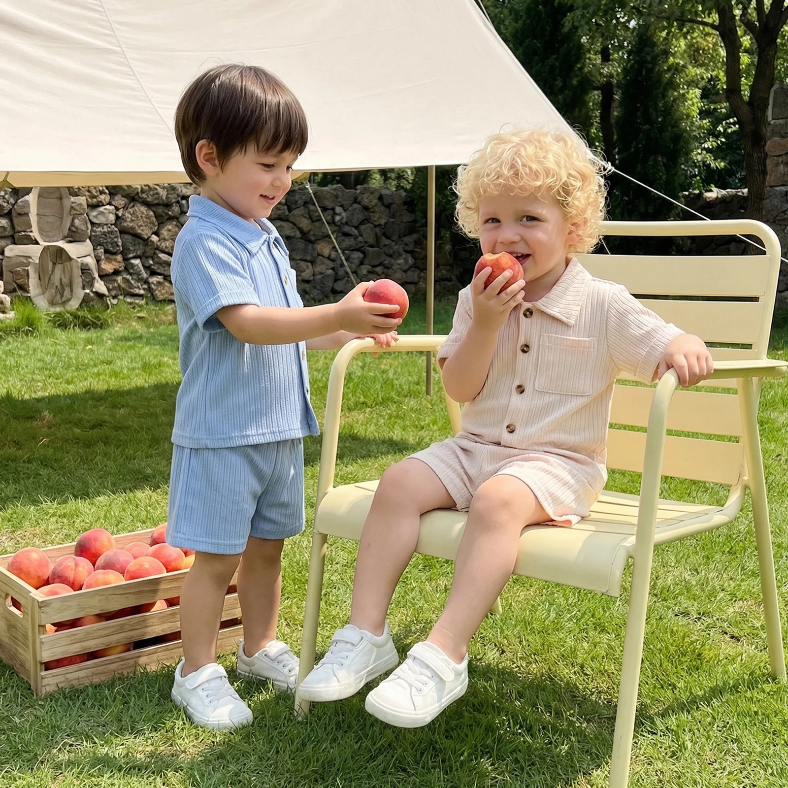 

2Pcs Baby Boy Summer Outfits Short Sleeve Pocket Button Down Shirt + Shorts Set Toddler Clothes