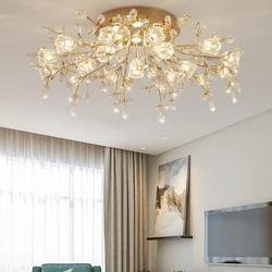 Nordic Crystal Ceiling Chandelier Glass Flower Chandelier Ceiling Lamp for Living Room Bedroom Branch Tree Lighting Decor Lustre