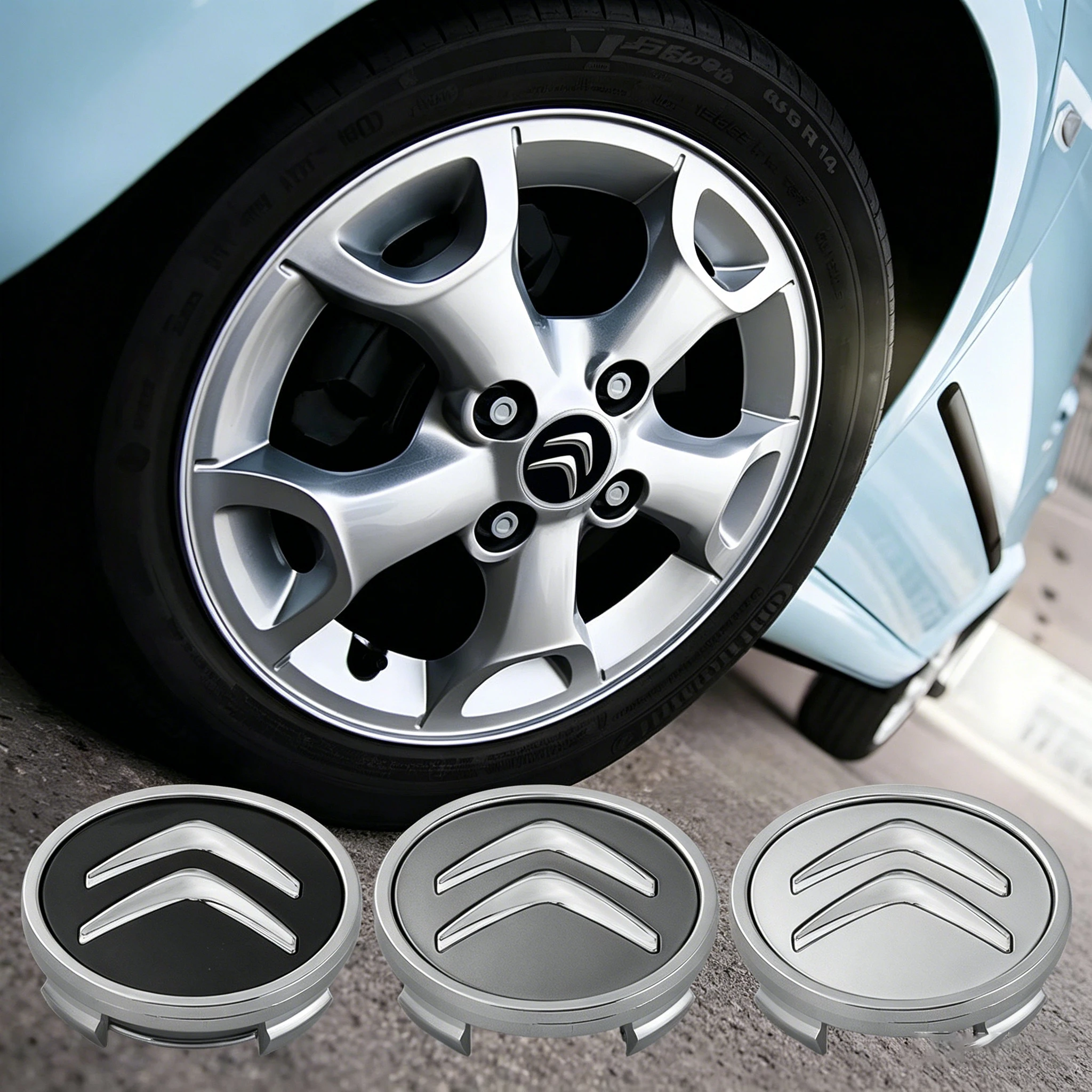 4 Stück 56/60MM Auto-Radnabenkappen-Aufkleber für Citroen C1 C2 C3 VTS C4 Saxo C4L C5 C6 C8 Xsara Picasso Berlingo DS
