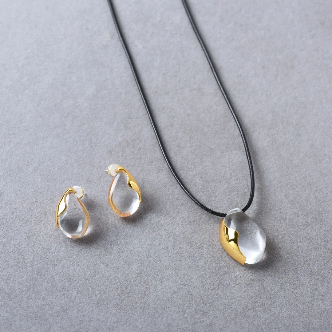 

Ins Style Teardrop White Crystal Pendant Ear Stud 925 Silver Pin Earring Knitted Rope Chain Necklace Women's Daily Jewelry Set