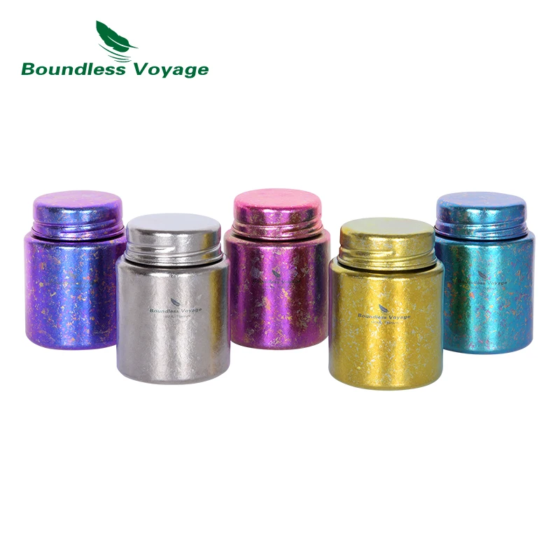 

Boundless Voyage 140ml Titanium Tin Jar Tea Coffee Seasoner Canister Tea Caddy Mini Can Ultralight Colorful Storage Bottle
